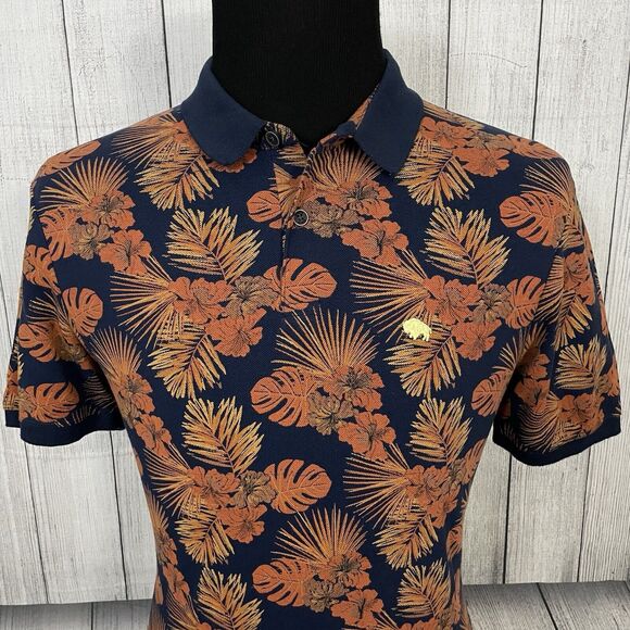 Buffalo David Bitton Men Medium Midnight Blue Floral Short Sleeve Polo Shirt NWT - Picture 1 of 8